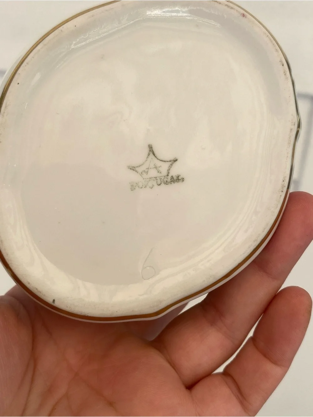 Vintage Portugal Porcelain Trinket Dish Delicate Floral Blue Gold Design